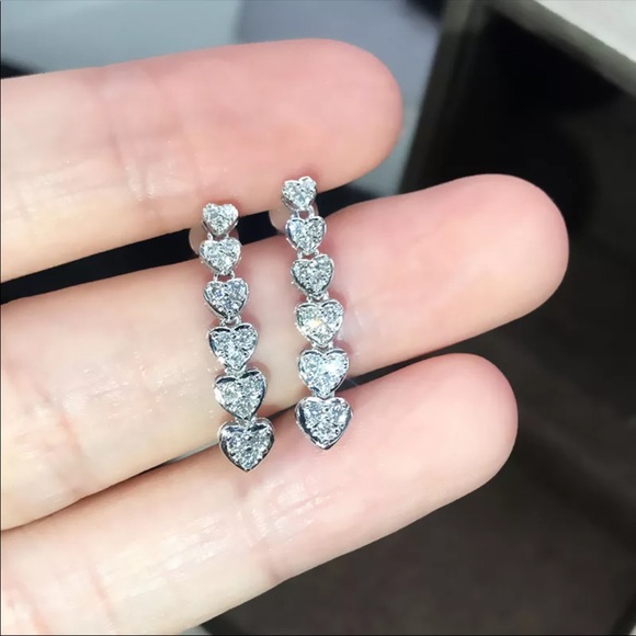 New Women’s925 Silver Multi Heart Diamond Earrings - Picture 2 of 4